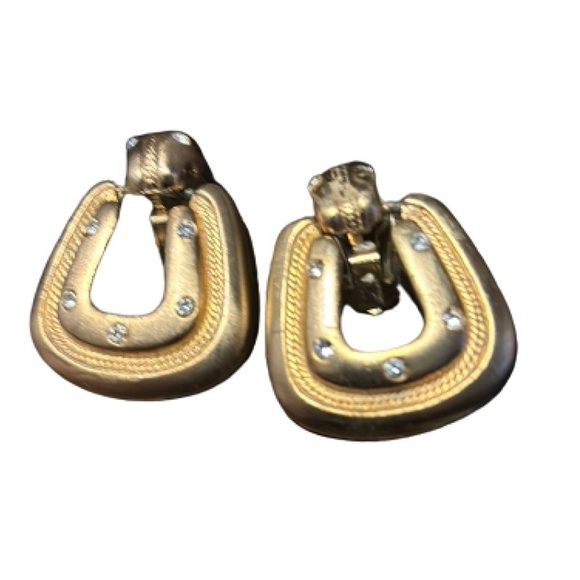 Vintage 80s Gold-tone & Diamante Pave Crystal earrings - Picture 5 of 7